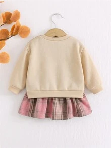 SHEIN Newborn Baby Girl Cartoon Bear Pattern Knitted Soft Round Neck Long Sleeve Pullover Autumn Winter Dress - Multicolor - View 9