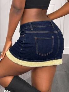 Maija Women's Summer Casual Thermal Lined Denim Skirt Everyday - Dark Wash - View 4