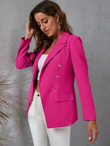 SHEIN Blazer De Doble Botonadura Sólido - Rosa Fucsia - Ver 7