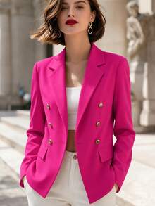 SHEIN Blazer De Doble Botonadura Sólido - Rosa Fucsia - Ver 2