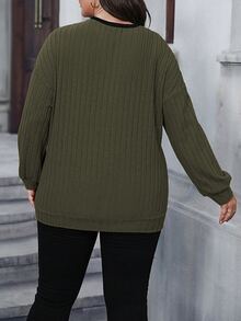 Easura 大码撞色蕾丝拼接落肩卫衣，适合感恩节、毕业典礼、返校、毕业季、教师节等场合，女士返校套头衫，秋冬款卫衣 - 軍綠色 - 查看 2