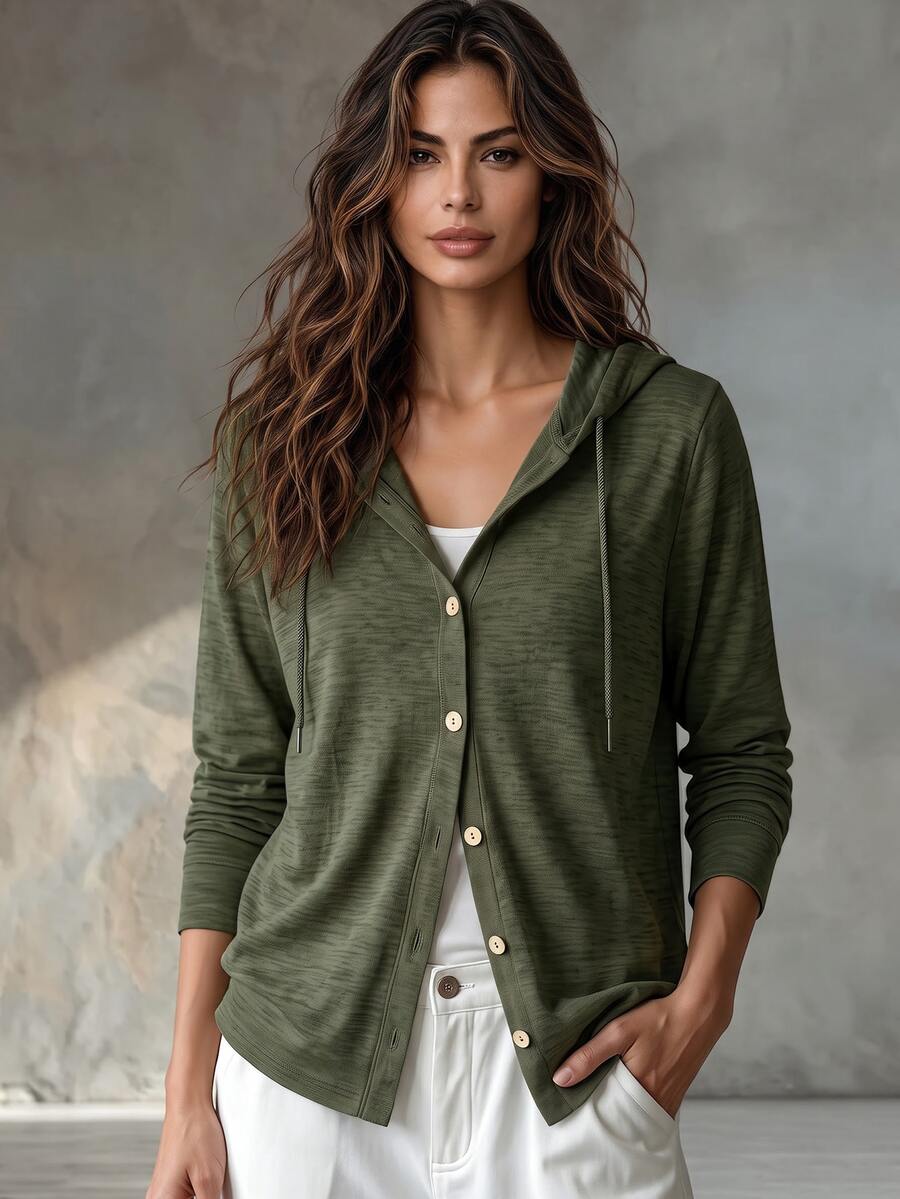 Glimmora New Women's Fashion Casual Knit Hooded Jacket - Army Green - View 1