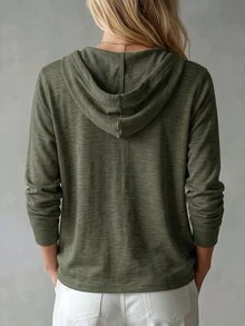 Glimmora New Women's Fashion Casual Knit Hooded Jacket - Army Green - View 2