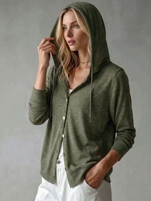 Glimmora New Women's Fashion Casual Knit Hooded Jacket - Army Green - View 4