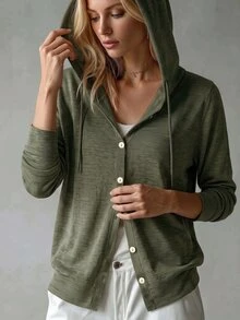 Glimmora New Women's Fashion Casual Knit Hooded Jacket - Army Green - View 5