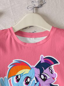 My Little Pony X SHEIN Tween Girl Cartoon Print Crew Neck Short Sleeve T-Shirt Fashion - White - View 4