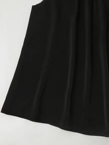 Velvienne Fashionable Elegant Neck Tie Faux Silk Sleeveless Blouse With Ruffle Hem - Black - View 7