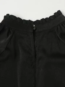 Velvienne Fashionable Elegant Neck Tie Faux Silk Sleeveless Blouse With Ruffle Hem - Black - View 8