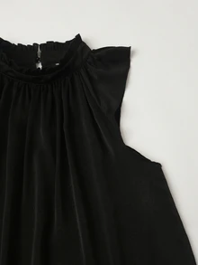 Velvienne Fashionable Elegant Neck Tie Faux Silk Sleeveless Blouse With Ruffle Hem - Black - View 6