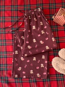 Comfortcana Women's Bear & Candy Cane Print Pocket Long Pants - Burgundy - View 6