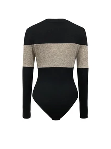 SHEIN Raffinéa 女士黑灰拼接V领连体衣 - 彩色 - 查看 2