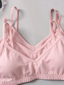 SHEIN Girlism 3pcs Tween Girls' Minimalist Kids Comfortable Solid Color V-Neck Padded Camisole Bras Set - Multicolor - View 6