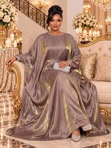 Fleurora Plus Size Elegant Luxury Faux Pearl Decor Dress Fall Christmas - Dusty Pink - View 1