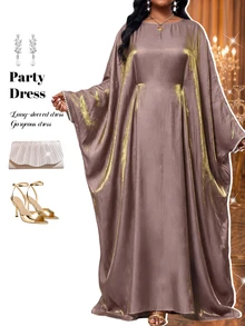 Fleurora Plus Size Elegant Luxury Faux Pearl Decor Dress Fall Christmas - Dusty Pink - View 6