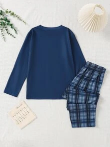 SHEIN طقم ملابس منزلية محبوك ضيق للأطفال والفتيان المراهقين، قطعتان، كاجوال يومي متعدد الاستخدامات ومريح، بطبعة وحدة تحكم ألعاب، ملابس علوية بياقة دائرية وأكمام طويلة مع بنطال بيجامة - متعدد الألوان - مشاهدة 4