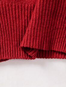 SHEIN Spring Fall French Wrap V Neck Knit Top Women Side Tie Waist Long Sleeve Slim Fitted Blouse - Red - View 4