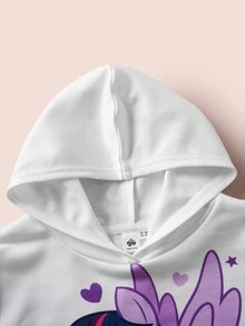 My Little Pony X SHEIN 2pcs/Set Y2K Tween Girl White & Purple Unicorn & Print Cropped Hoodie And White Letter Graphic Pants, Suitable For Spring, Autumn & Winter - White - View 4