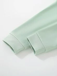 SHEIN 2 件套年轻男孩可爱休闲黄色刺绣运动衫和黑色裤子舒适服装，春季 - 薄荷綠 - 查看 5