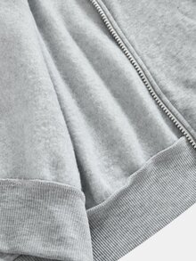 SHEIN 青少年女孩灰色針織保暖內裡連帽休閒寬鬆日常衛衣 - 灰色 - 查看 8