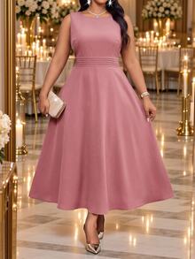 Fleurora Setelan 2 Potong Elegan untuk Wanita Ukuran Plus dengan Hiasan Payet, Ruffle, dan Manset, Bagian Depan Terbuka, Cocok untuk Musim Gugur. - Dusty Pink - View 3