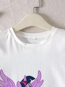 My Little Pony X SHEIN Tween Girl Summer Casual Cartoon Print T-Shirt - White - View 4