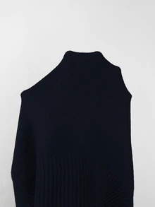 SHEIN Spring Fall French Wrap V Neck Knit Top Women Side Tie Waist Long Sleeve Slim Fitted Blouse - Navy Blue - View 4
