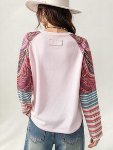 SHEIN LUNE Casual Knit Color Block Round Neck Loose Fit Long Sleeve Women Top Fall - Multicolor - View 2