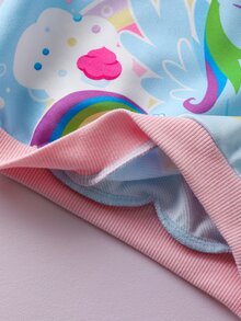 My Little Pony X SHEIN Baby Girl Cute Blue Cartoon Rainbow Striped Sweatshirt, Autumn/Winter - Blue - View 8