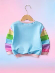 My Little Pony X SHEIN Baby Girl Cute Blue Cartoon Rainbow Striped Sweatshirt, Autumn/Winter - Blue - View 2
