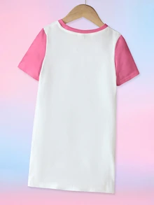 My Little Pony X SHEIN 女童可愛卡通印花圓領短袖洋裝 - 白色 - 查看 2