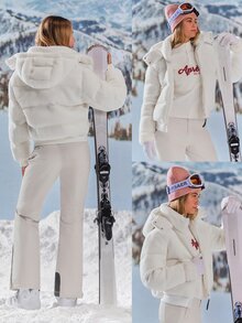 GLOWMODE Après Glow Collection Cozy Summit Fleece Puffer Jacket With Detachable Hood, Upgraded Insulation & Fleece-Lined Pockets Daily Winter Skiing - White - View 9