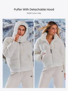 GLOWMODE Après Glow Collection Cozy Summit Fleece Puffer Jacket With Detachable Hood, Upgraded Insulation & Fleece-Lined Pockets Daily Winter Skiing - White - View 4