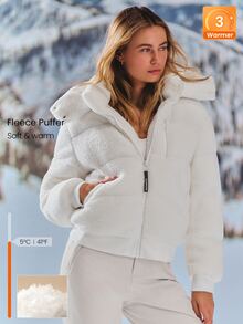 GLOWMODE Après Glow Collection Cozy Summit Fleece Puffer Jacket With Detachable Hood, Upgraded Insulation & Fleece-Lined Pockets Daily Winter Skiing - White - View 10