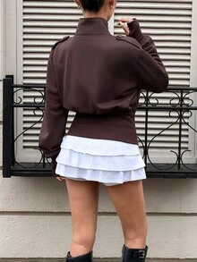 Siren Gaze 秋冬新款拿破崙風立領收腰女款運動衫 - 棕色 - 查看 2