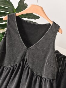 CosyJoli Plus Size Women V-Neck Ruffle Hem Sleeveless Top Pants 2 Pieces Set Casual Kawaii Coords Loungewear Comfy Summer Home Vacation Grey - Black - View 5
