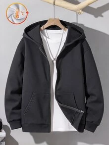 SHEIN Teen Boy Solid Color Zipper Casual Daily Long Sleeve Autumn Sweatshirt Pcs - Multicolor - View 3