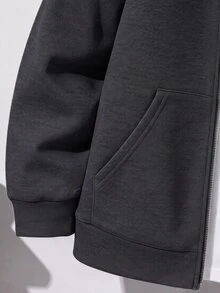 SHEIN Teen Boy Solid Color Zipper Casual Daily Long Sleeve Autumn Sweatshirt Pcs - Multicolor - View 6