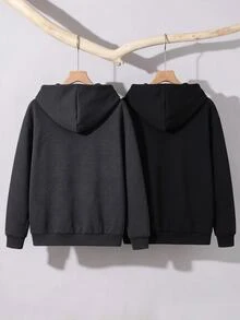 SHEIN Teen Boy Solid Color Zipper Casual Daily Long Sleeve Autumn Sweatshirt Pcs - Multicolor - View 2