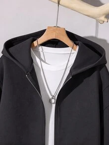 SHEIN Teen Boy Solid Color Zipper Casual Daily Long Sleeve Autumn Sweatshirt Pcs - Multicolor - View 5