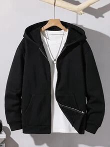 SHEIN Teen Boy Solid Color Zipper Casual Daily Long Sleeve Autumn Sweatshirt Pcs - Multicolor - View 9