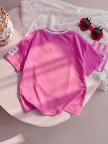 Strawberry Shortcake X SHEIN Young Girl V-Neck Short Sleeve Casual Versatile T-Shirt, - Pink - View 2