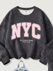 Young Girl 1pc Letter Graphic Drop Shoulder Thermal Lined Pullover Sweatshirt & 1pc Sweatpants - Multicolor - View 6