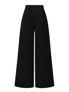 SHEIN LUNE CURVE Plus Size Women's Casual Minimalist Commuter Versatile Office Business Style, Asymmetrical Pearl Decor Patchwork Design Pleated Knit Fabric Long Pants Spring/Autumn - Black - View 2