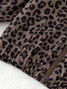 Setelan Pakaian Olahraga Motif Leopard 2 Potong untuk Remaja Perempuan - Jaket Kerah Tegak dengan Resleting + Celana Jogging dengan Manset, Pakaian Streetwear Atletik Bergaya Retro - Coklat - View 7