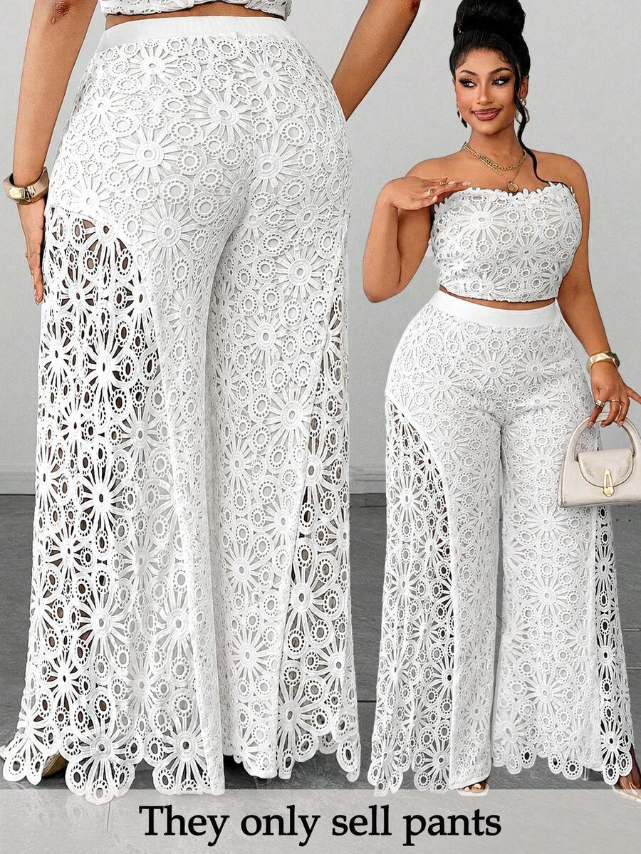 Maweii Plus-Size Women's Elegant And Sexy Lace-Trimmed Fashion Trousers ...