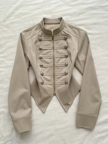 Attitoon Women's Double-Breasted Zipper Casual Versatile Long Sleeve Jacket - Khaki - View 4