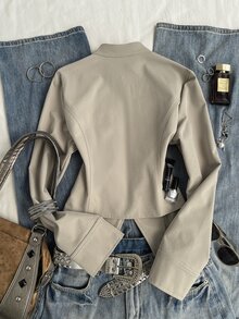 Attitoon Women's Double-Breasted Zipper Casual Versatile Long Sleeve Jacket - Khaki - View 8