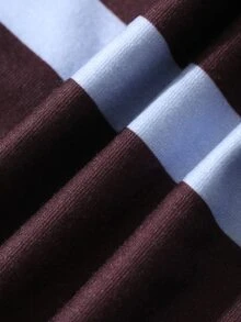 DAZY Women's Burgundy And White Striped Embroidered Pattern Loose Casual Long Sleeve Polo Shirt T-Shirt - Multicolor - View 5