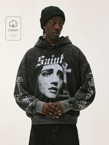 Baseblock Men's Distressed Vintage Long Sleeve Sweatshirt, Goth - Black - View 1