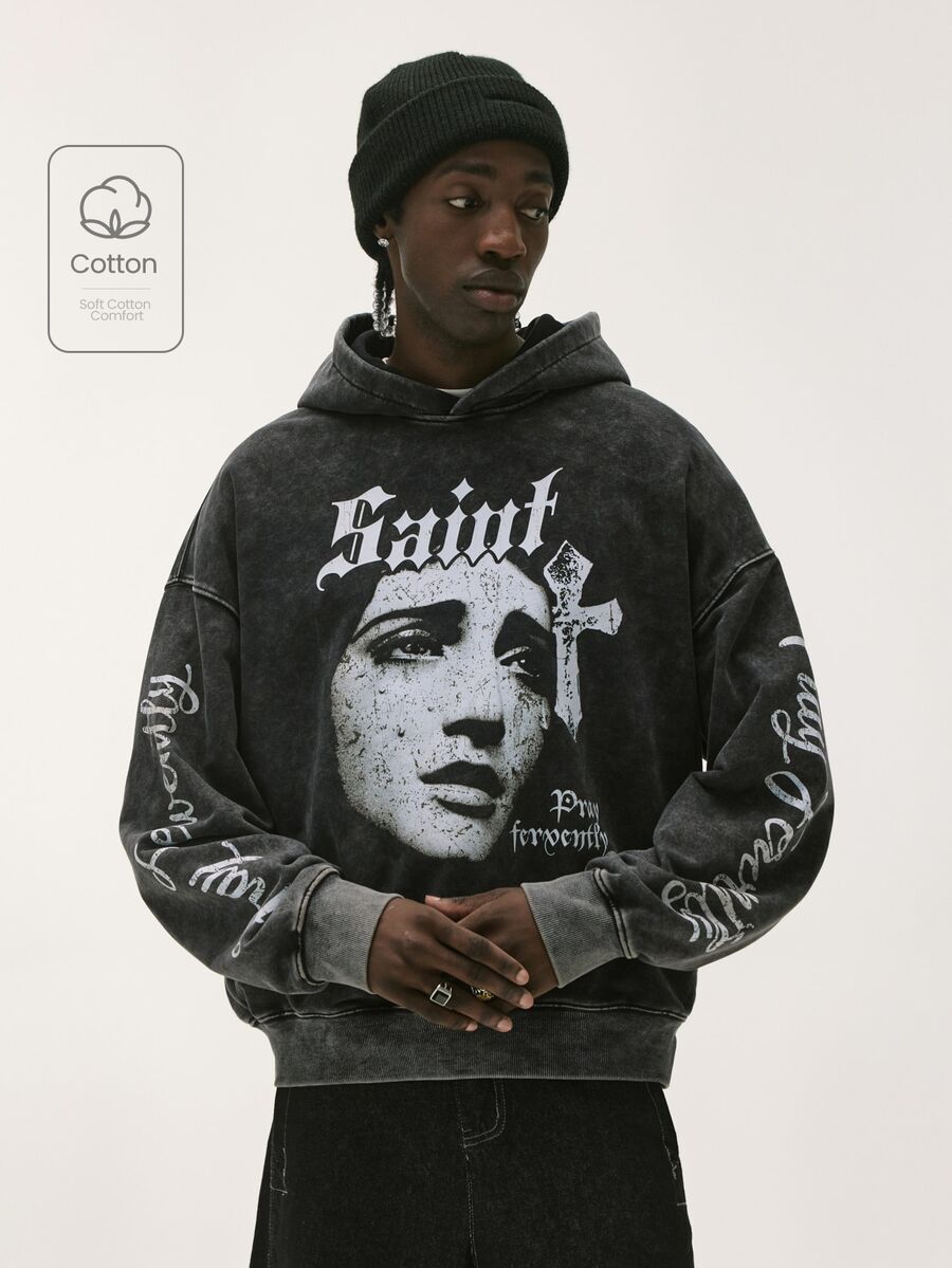 Baseblock Men's Distressed Vintage Long Sleeve Sweatshirt, Goth - Black - View 1